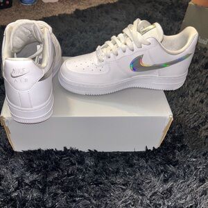 Nike air forces with iridescent nike sign